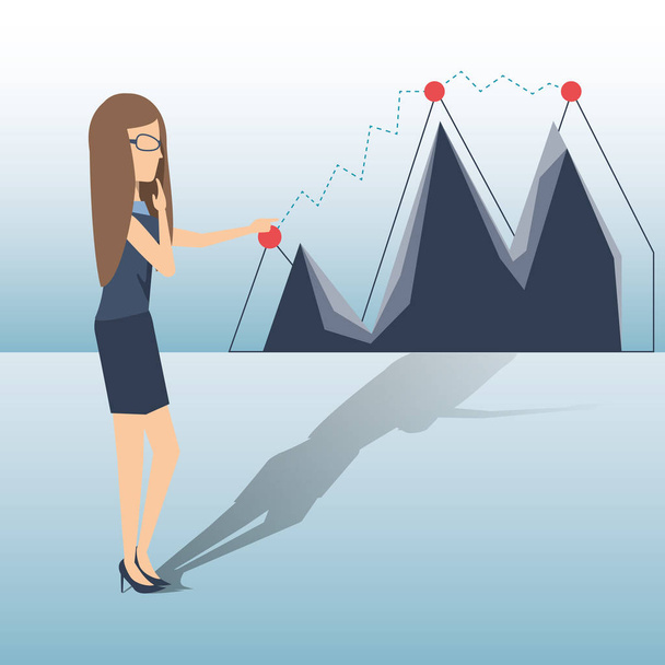 Business woman shows to growing line chart - Vector, Image