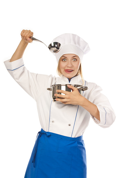 Beautiful professional chef woman. Isolated - Fotó, kép