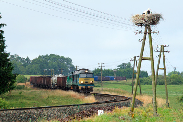 Сельский пейзаж с грузовым поездом
 - Фото, изображение