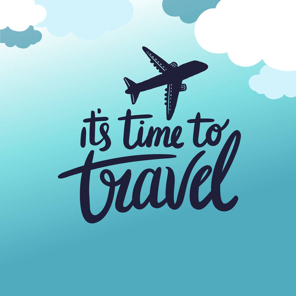 It's Time To Travel Clound Plane Blue Sky Background Vector Image - Vector, Imagen