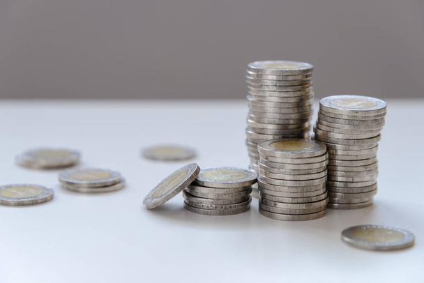 Money coins stack with copy space - finance, business concept - 写真・画像