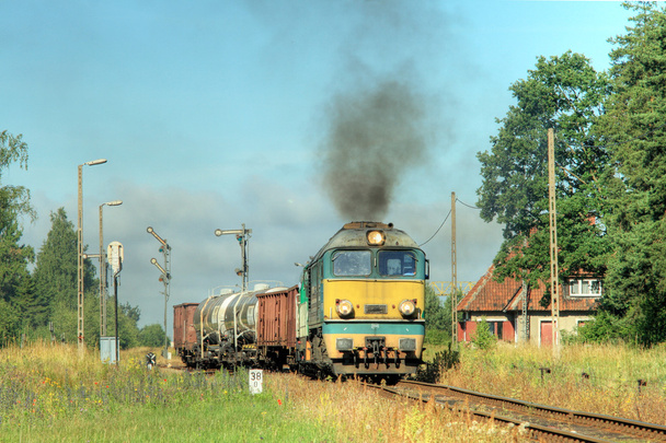 Tren de mercancías a partir de la estación
 - Foto, Imagen