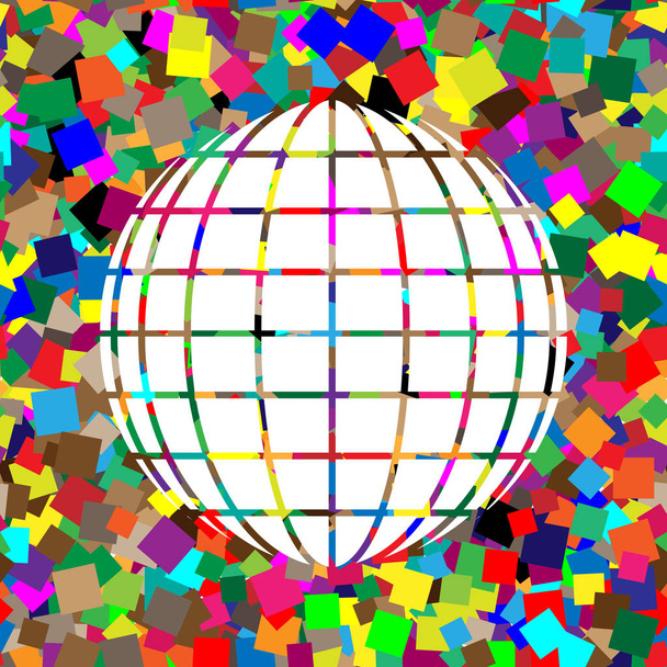 Earth Globe teken. Vector. Wit pictogram op kleurrijke achtergrond met - Vector, afbeelding