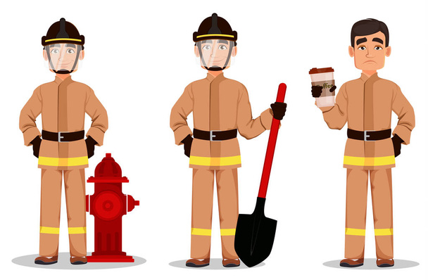 Personaje de dibujos animados bombero
  - Vector, imagen