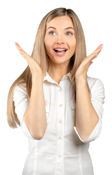 Portrait of happy businesswoman isolated on white background - Фото, изображение