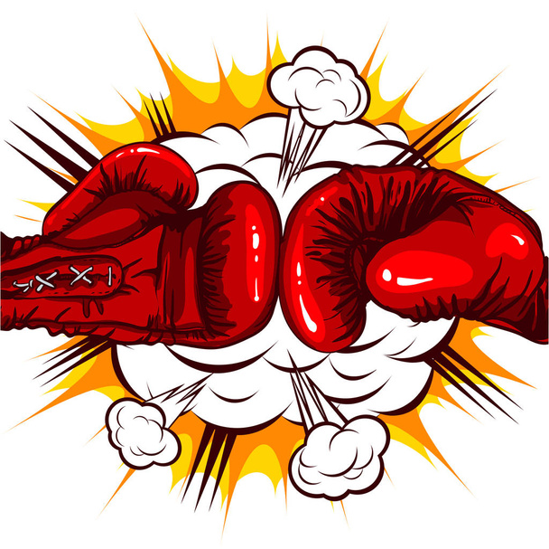 Красные боксерские перчатки ретро на фоне облака взрыва
 - Вектор,изображение