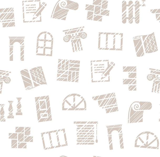 Decoration materials, construction, seamless pattern, pencil hatching, white, vector. Finishing of premises and buildings. One-color, flat background. Hatching with a gray pencil on a white field. Imitation.  - Vektor, obrázek