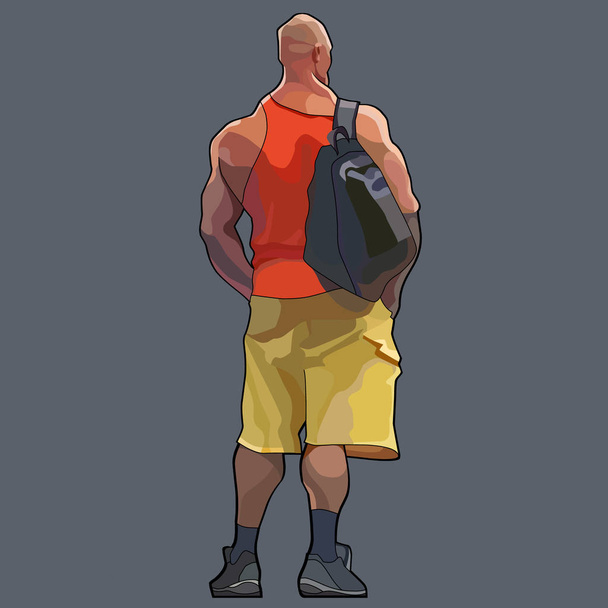 cartoon athletic man with a backpack stands with his back - Vektori, kuva
