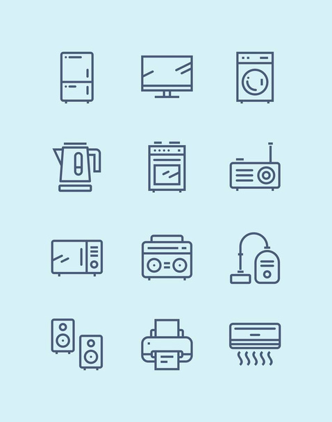 Zarys elektroniczny AGD, technics, ikony urządzeń gadżet dla sieci web i mobilne dodatkiem Service pack 1 - Wektor, obraz
