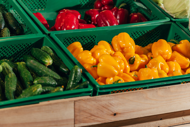 close up view of arranged fresh vegetables in grocery shop - Foto, Imagem