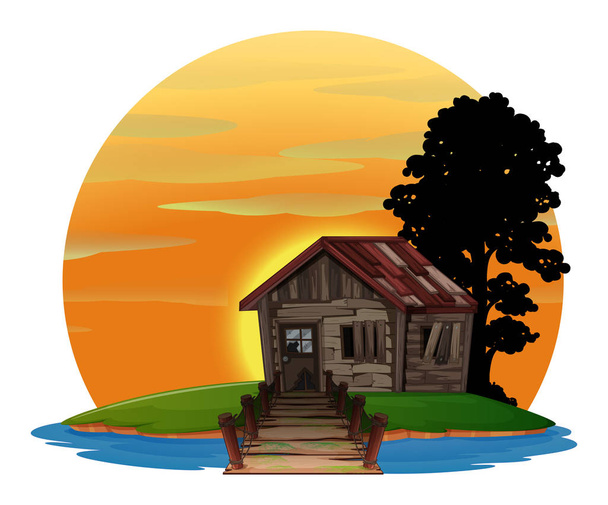 Drewniany dom na wyspie - Wektor, obraz