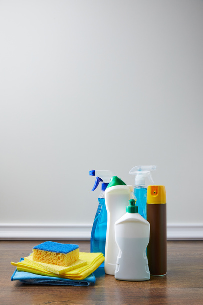 bottles with antiseptic liquids for spring cleaning - Photo, Image