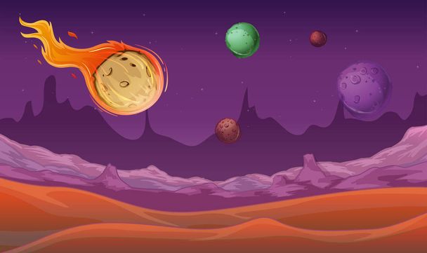 Background scene with comet and other planets in space - Vector, Image