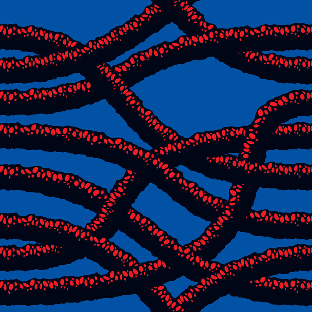 Tangled curvy lines seamless pattern on dark blue background - Vektor, kép