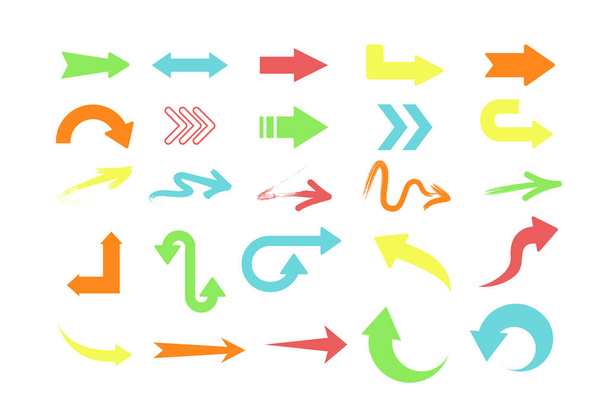 Vector illustration set of different colors arrows, pointers collection on white background. - Vettoriali, immagini