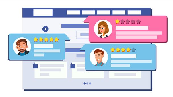 Review Rating Web Page Design Vector. Online Store, Shop, Market. Client Testimonials Concept. Good, Bad Rate. Positive, Negative Rate. Speech Bubbles. Isolated Flat Illustration - Vector, Image