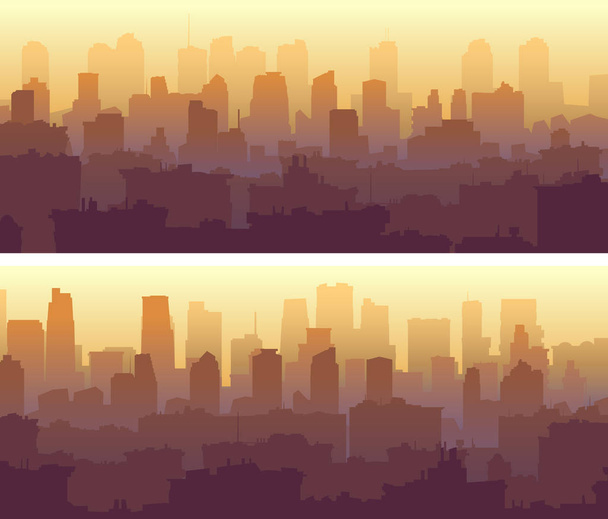 Bannières horizontales larges avec une grande ville brumeuse
. - Vecteur, image