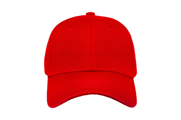 Gorra de béisbol color rojo primer plano de la vista frontal sobre fondo blanco
 - Foto, Imagen