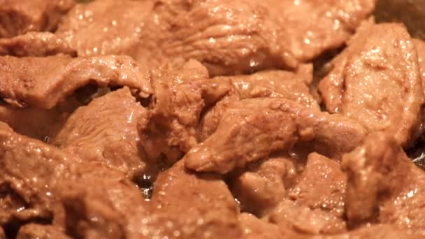 Stukken vlees gebakken in een koekenpan - Video