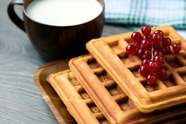 Belgian waffles with honey and fresh berries - Photo, Image