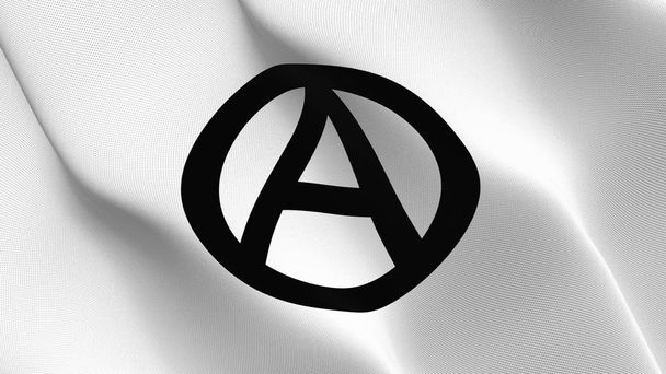 Anarchy Logo Symbol flag waving loop.Anarchy Logo Symbolrealistic flag with fabric texture blowing on wind. - Photo, Image