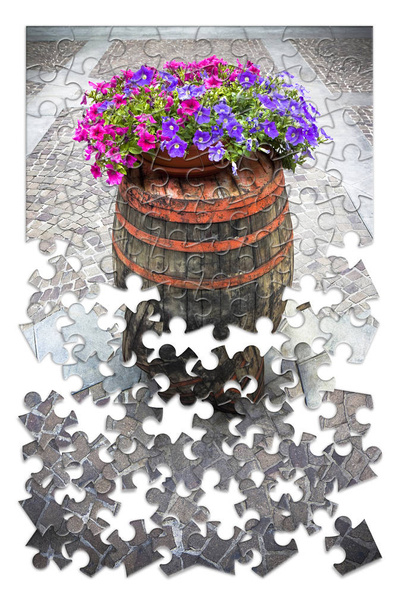 Leer een beetje Tuinieren door little - houten vat met flowerpo - Foto, afbeelding