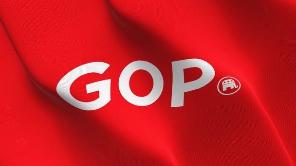 Stati Uniti repubblicano GOP logo bandiera sventolando loop.United Stati Uniti repubblicano ottenuto bandiera logorealistica con trama tessuto che soffia sul vento
. - Foto, immagini