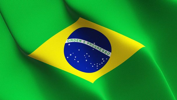 Brazília lobogója hullámzó hurok. Brazil reális zászlót szövet szerkezete fúj a szél. - Fotó, kép