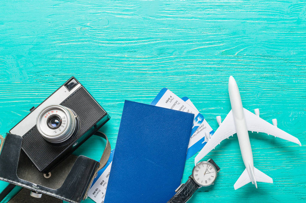 Miniature airplane on colourful background for travel theme - 写真・画像