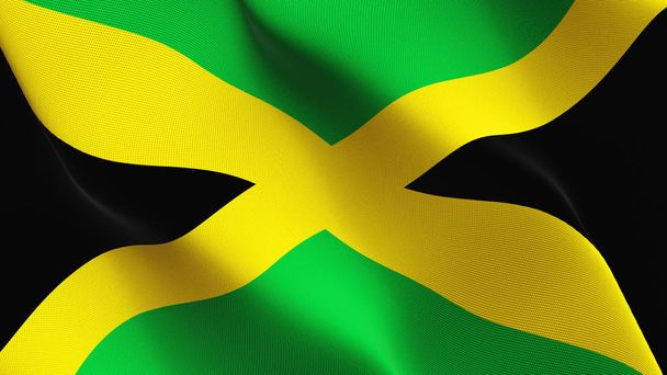 Jamajka pętli macha flagą. Jamajski realistyczne flaga z tekstura tkanina wieje wiatr. - Zdjęcie, obraz