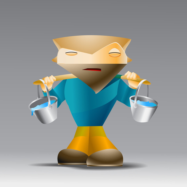 Cartoon man with buckets of water. - Vector, Image