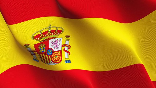 Espanjan lippu heiluttaa silmukkaa. Espanjan realistinen lippu kangas rakenne puhaltaa tuulessa
. - Valokuva, kuva