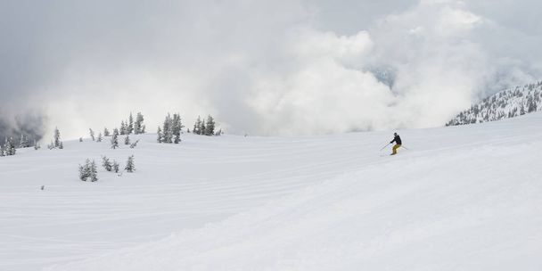 Hiihtäjä lumisella vuorella, Whistler, Brittiläinen Kolumbia, Kanada
 - Valokuva, kuva