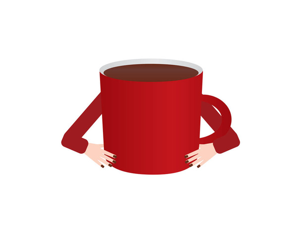 赤いコーヒーのマグカップを 2 つの手  - ベクター画像