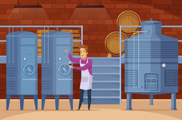 Winery Production Facility Cartoon Composition  - Vector, Image