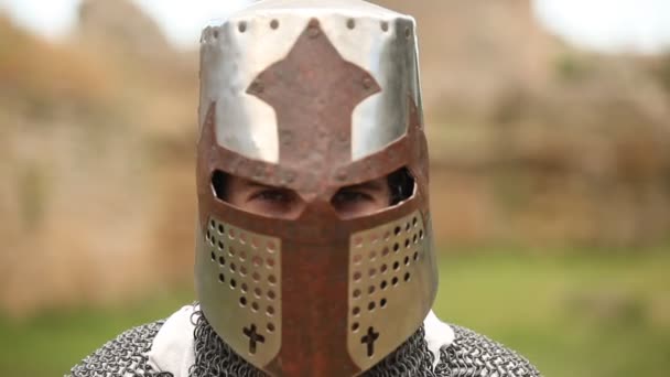 armed knight with in helmet - Footage, Video