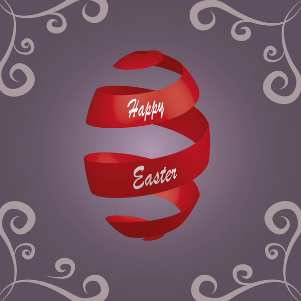 Veselé Velikonoce červená stuha vajíčko - Vektor, obrázek