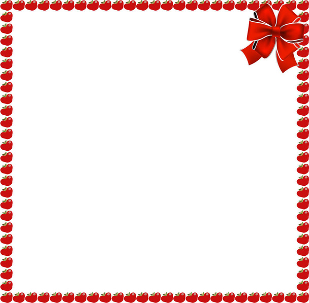Red apples square photo frame with festive bow - Διάνυσμα, εικόνα