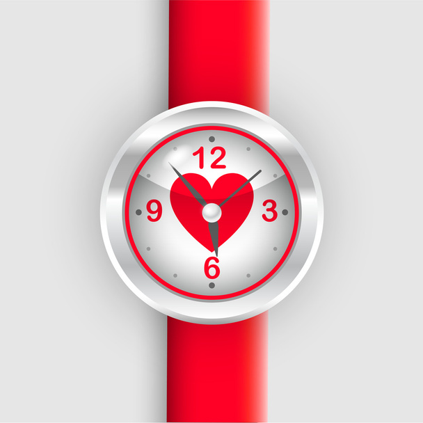 Vector red wrist watch with heart. - Vector, Image