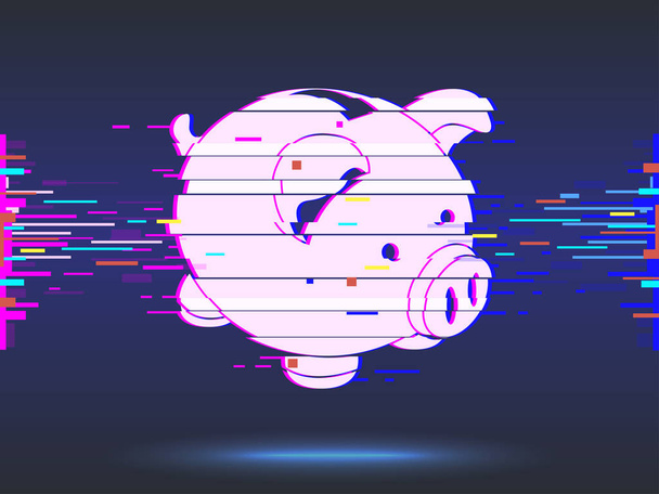 Piggy bank. glitch design, neon icoon, abstracte achtergrond. Elegante stippen voor zakelijke presentaties. Digitale graphics.vector - Vector, afbeelding
