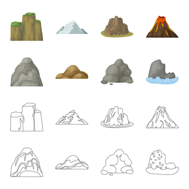 Boulders, a rounded mountain, rocks in the sea. Different mountains set collection icons in cartoon,outline style vector symbol stock illustration web. - Vektör, Görsel