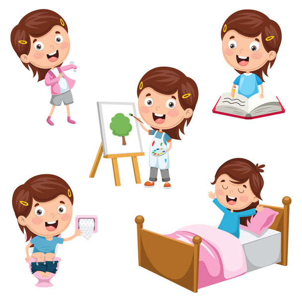 Illustration vectorielle des activités courantes quotidiennes des enfants
 - Vecteur, image
