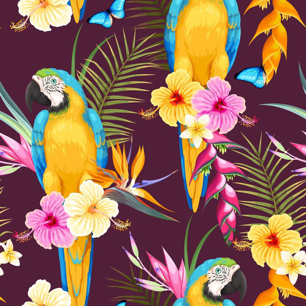 Bezproblémové papoušek a květiny - Vektor, obrázek
