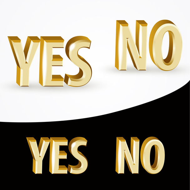 Vector gold Yes and No signs on black and white background. - Vector, Image