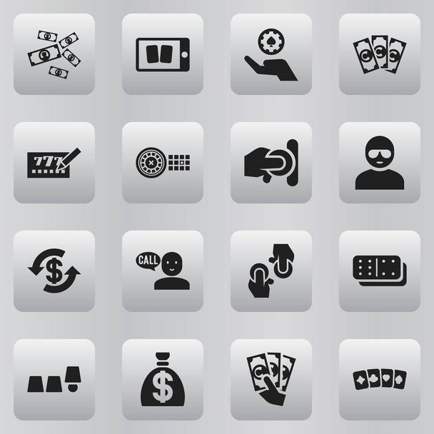 Készlet 16 szerkeszthető kaszinó ikonok. Magában foglalja a jeleket, mint például a kaszinó chip, rulett, swap és így tovább. Lehet használni a web, mobil, Ui és infographic design. - Vektor, kép