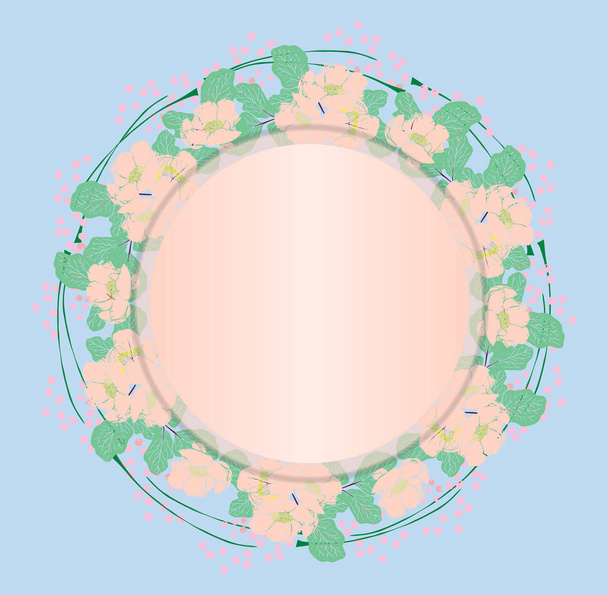 wreath of gently pink peonies and green leaves - Vector, imagen