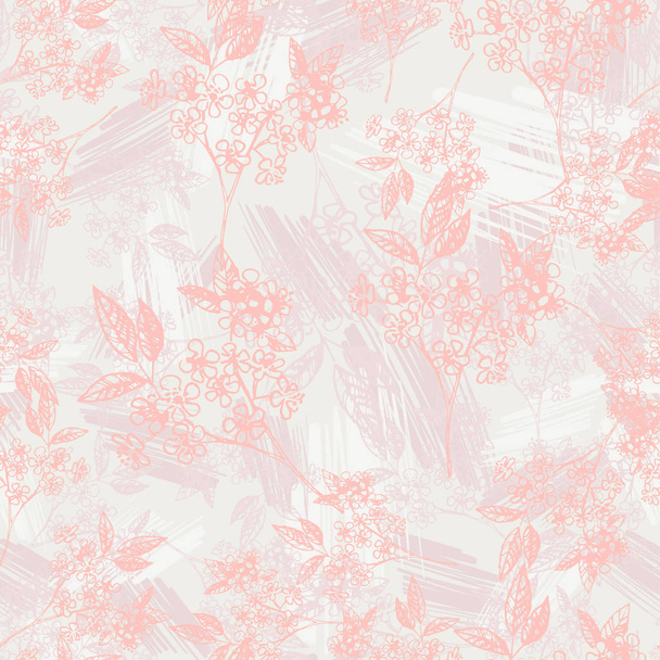 Floral outline spring seamless pattern. Vector composition for romantic backgrounds, wallpaper, covers, coloring pages - Vetor, Imagem