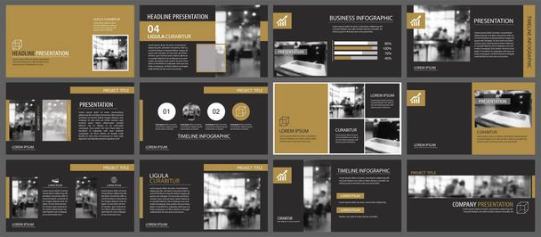 Black gold presentation templates and infographics elements background. Use for business annual report, flyer, corporate marketing, leaflet, advertising, brochure, modern style. - Vector, Image