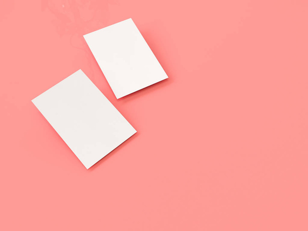 business card mock-up, 3d rendering, pink background - Foto, Imagen