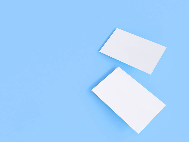 business card mock-up, 3d rendering, blue background - Φωτογραφία, εικόνα